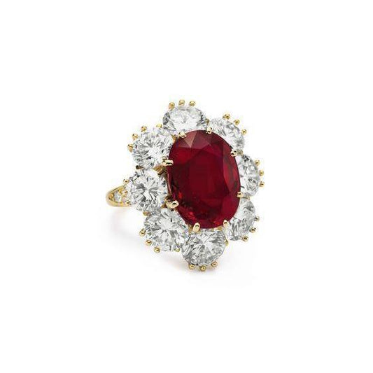 Roter Rubin mit Diamanten 3 Karat Verlobungsring 14K Gelbgold - harrychadent.ch
