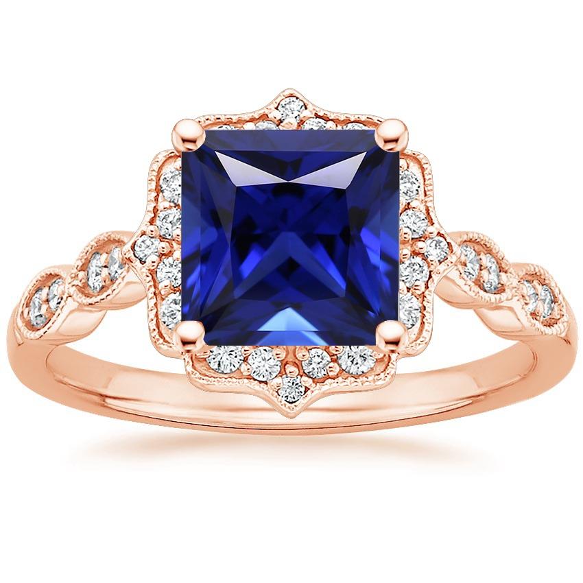 Rotgold Halo Diamantring Milgrain Princess Blauer Saphir 5.50 Karat - harrychadent.ch