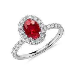 Rubin im Ovalschliff mit Diamanten 4 Karat Ehering Weißgold 14K