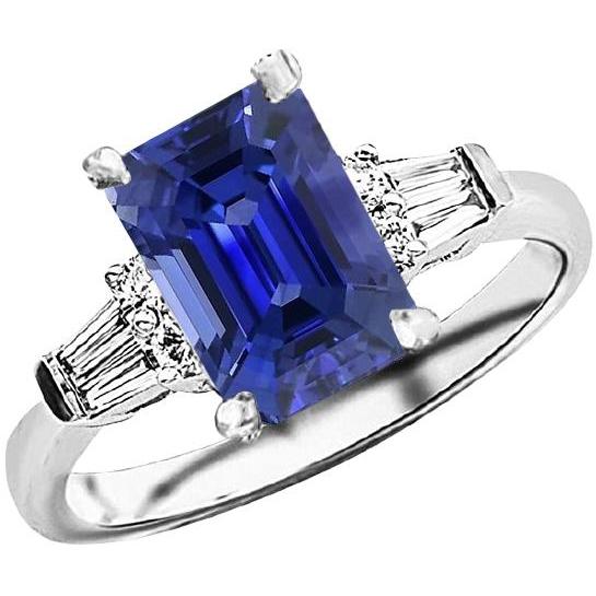 Rund & Baguette Diamant Sri Lanka Saphir Ring Smaragdschliff 4 Karat - harrychadent.ch