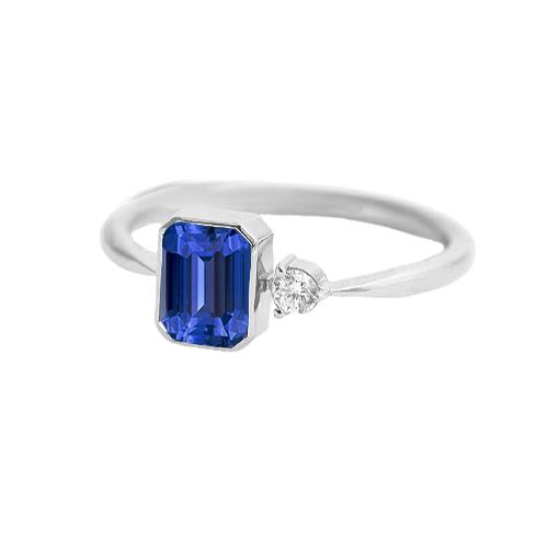 Runde Diamantlünette mit blauem Saphirring 1,75 Karat konischer Schaft - harrychadent.ch