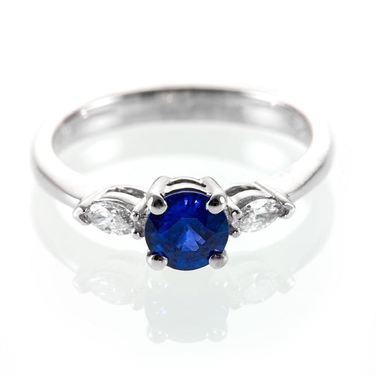 Runden & Marquise Ceylon Blue Sapphire Diamants Ring Weißgold 2.50 Ct