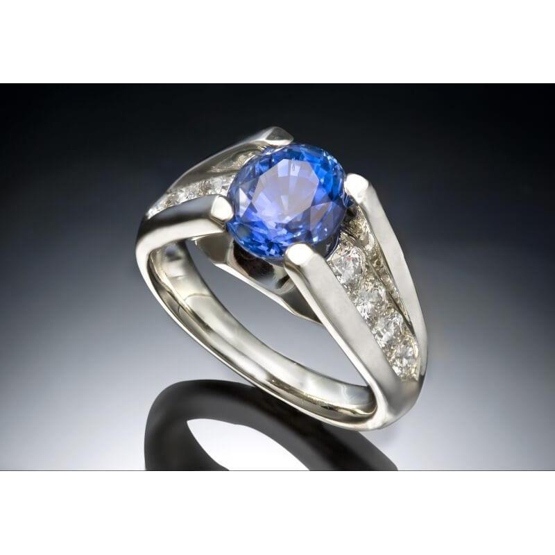 Runder 2,50 Karat Sri Lanka Saphir Diamant Ring Weißgold 14K - harrychadent.ch