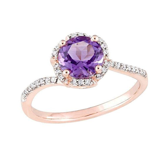 Runder Amethyst mit Diamant 6,75 Karat Ring Roségold 14K Edelstein