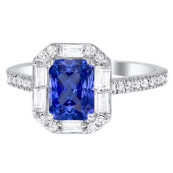 Runder & Baguette Diamant Halo Ring 3,50 Karat Strahlend geformter Saphir