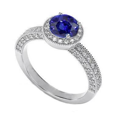 Runder blauer Saphir 4.70 ct. Diamantring Vintage-Stil Weißgold 14K