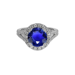 Runder blauer Saphir & Halo Diamant Verlobungsring 10 Karat Neu