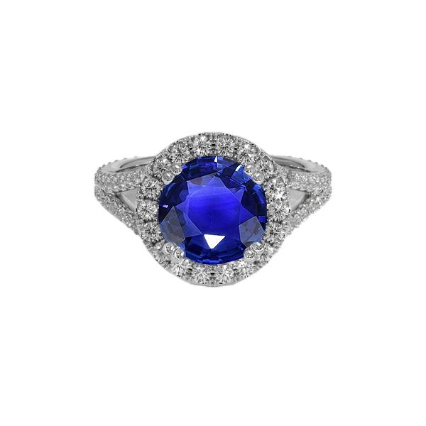 Runder blauer Saphir & Halo Diamant Verlobungsring 10 Karat Neu - harrychadent.ch