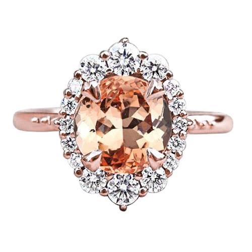 Runder Brillantschliff 15 Karat Morganit und Diamanten Ring 14 Karat Roségold - harrychadent.ch