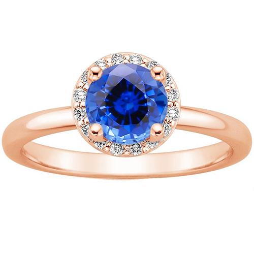 Runder Damen-Verlobungsring Halo Blue Saphir Roségold 2,50 Karat - harrychadent.ch