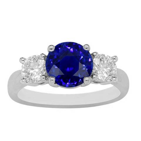 Runder Diamant 3 Stein Edelstein Ring Natürlicher blauer Saphir 3 Karat - harrychadent.ch