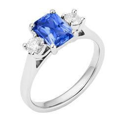 Runder Diamant 3 Steine Radiant Ceylon Saphir Ring 2,50 Karat