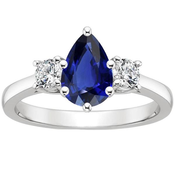 Runder Diamant 3 Steine Ring Birnenschliff Ceylon Saphir 3 Karat