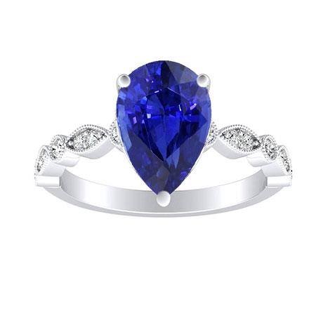 Runder Diamant & Birne Blauer Saphir Jubiläumsring 2 Karat Milgrain - harrychadent.ch