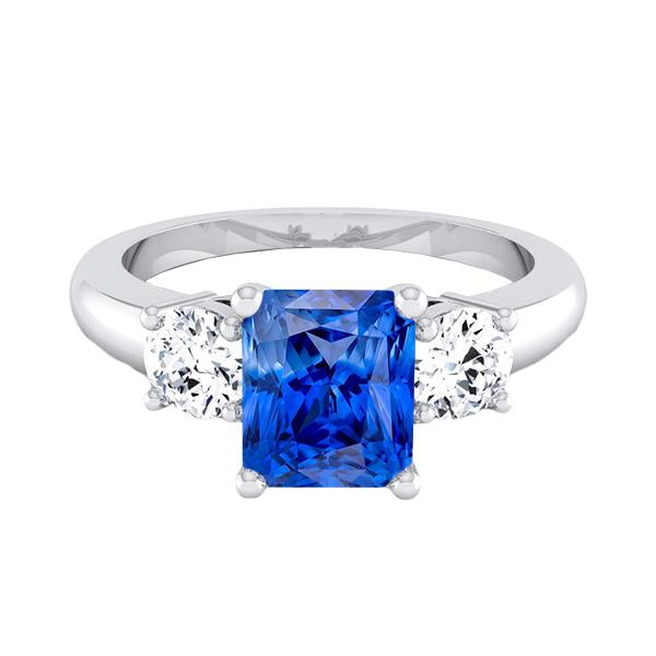 Runder Diamant Blauer Saphir Jubiläumsring 2.50 Karat Damen 3 Steine - harrychadent.ch