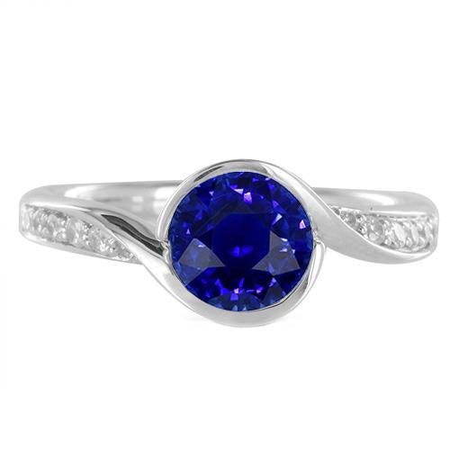 Runder Diamant & Blauer Saphir Ring 2,50 Karat Bypass Style Gold Schaft - harrychadent.ch