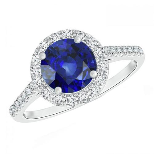 Runder Diamant Damen-Verlobungsring Halo Ceylon Saphir 2,50 Karat - harrychadent.ch