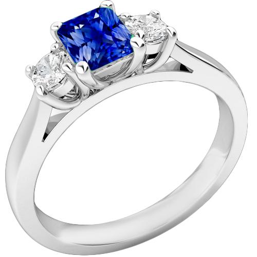 Runder Diamant Damenring 1,25 Karat Ceylon Saphir U Krappenfassung - harrychadent.ch