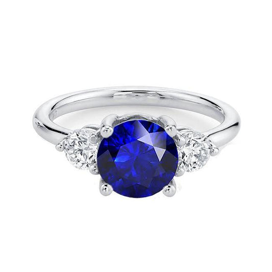 Runder Diamant-Drei-Stein-Tiefblauer Saphir-Ring 2,50 Karat Schmuck - harrychadent.ch