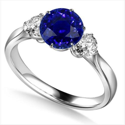 Runder Diamant-Drei-Steine-Ring mit natürlichem blauem Saphir 2,25 Karat - harrychadent.ch