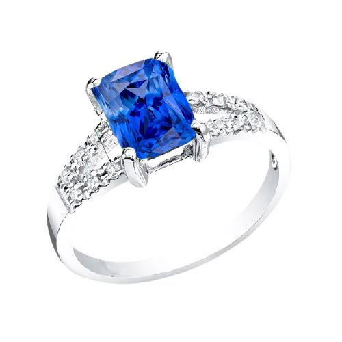 Runder Diamant Ehering Natürlicher blauer Saphir mit geteiltem Schaft 2 Karat - harrychadent.ch