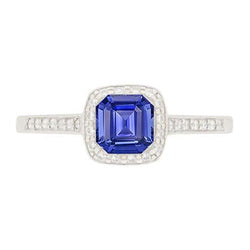 Runder Diamant Halo Asscher Blauer Saphir-Verlobungsring 1,75 Karat