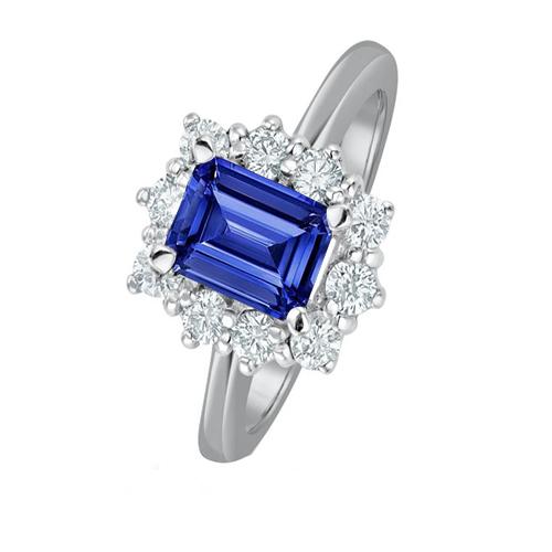 Runder Diamant Halo Ring Flower Style Smaragdblauer Saphir 4,50 Karat - harrychadent.ch