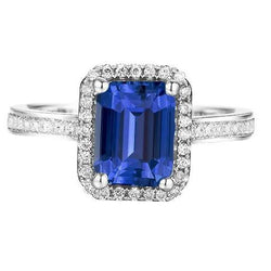 Runder Diamant-Halo-Ring mit Akzenten natürlicher blauer Saphir 4 Karat
