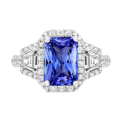 Runder Diamant Halo Saphir Ring 4 Karat Baguette & Smaragd Akzente
