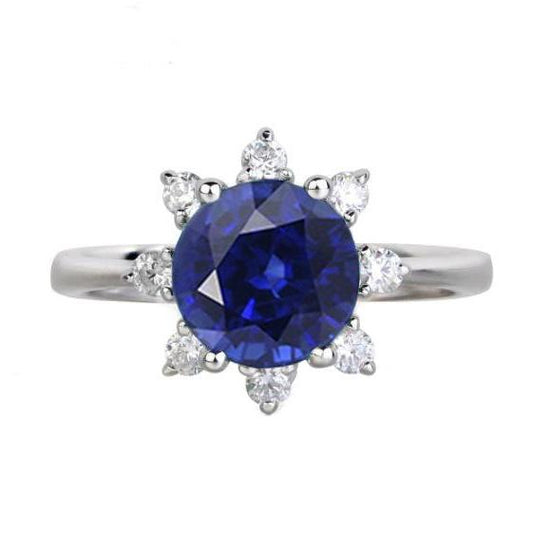 Runder Diamant Halo Star Style Blauer Saphir Ring 3 Karat Weißgold - harrychadent.ch