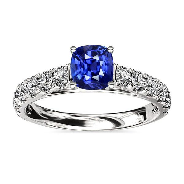 Runder Diamant Kissen Blauer Saphir Edelstein Ring 3 Karat Weißgold - harrychadent.ch