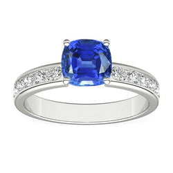 Runder Diamant Kissen Saphir Edelstein Ring 3,50 Karat Weißgold