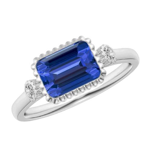 Runder Diamant-Lünette 3-Stein-Jubiläumsring mit blauem Saphir 2,25 Karat - harrychadent.ch