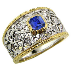 Runder Diamant-Lünette Asscher Saphir Ring Zweifarbig Filigran 2 Karat