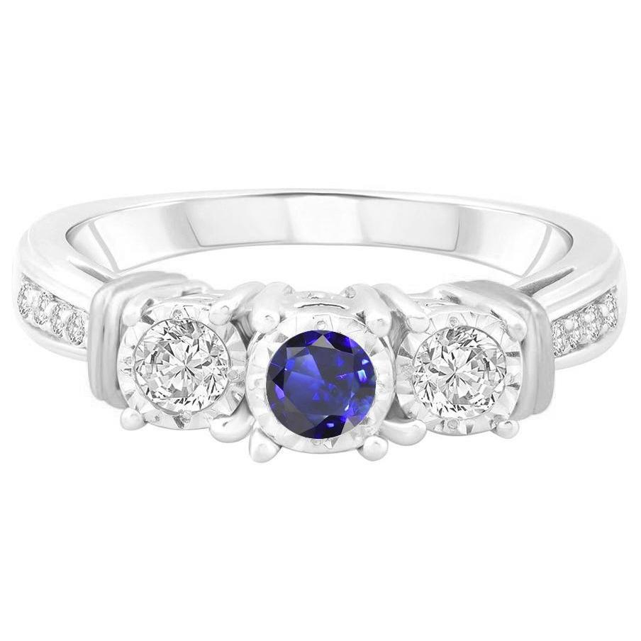 Runder Diamant Lünette Set Blauer Saphir Ring 3 Karat Weißgold 14K - harrychadent.ch