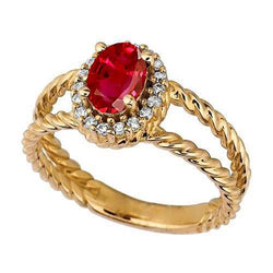 Runder Diamant & Ovaler Rubin Fancy Ring 1,25 Karat Gelbgold 14K