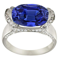 Runder Diamant & Ovalschliff Blauer Saphir Ring Stabfassung 4,50 Karat