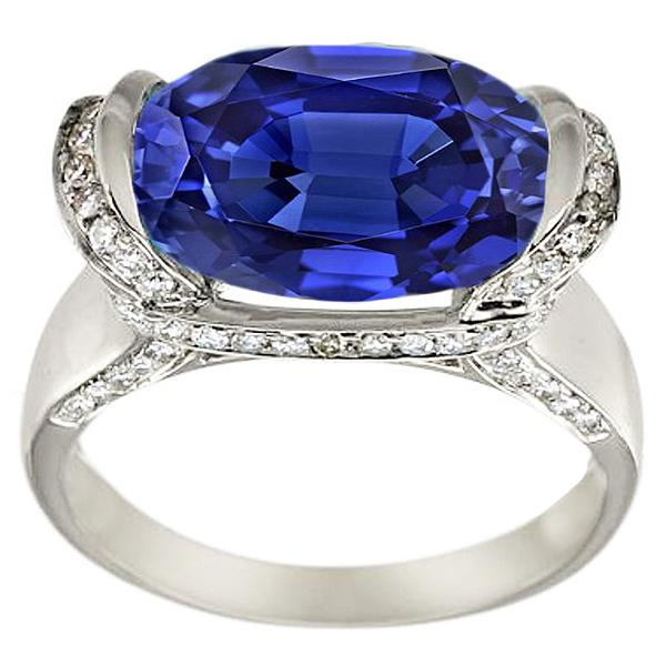 Runder Diamant & Ovalschliff Blauer Saphir Ring Stabfassung 4,50 Karat - harrychadent.ch