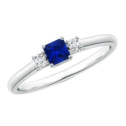 Runder Diamant & Prinzessin Blauer Saphir Jubiläumsring 1,25 Karat