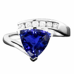 Runder Diamant Trillion blauer Saphir Ring Spannkanal Set 2 Karat