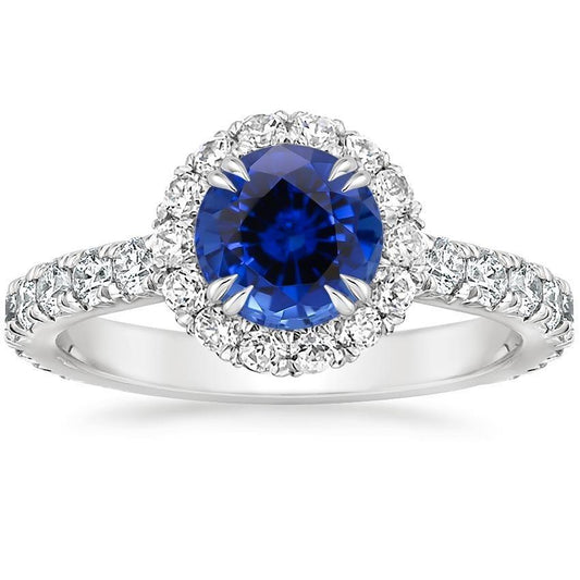 Runder Diamant-Verlobungsring Halo Ceylon Saphir Schmuck 3,50 Karat - harrychadent.ch