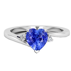 Runder Diamantring 3 Steine Herz Ceylon Saphir Schmuck 2,25 Karat