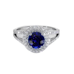 Runder Diamantring Halo Blauer Saphir 3,50 Karat Neu Edelstein Gold