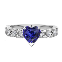 Runder Diamantring Herzschliff Sri Lankan Saphir 2 Karat mit Akzenten