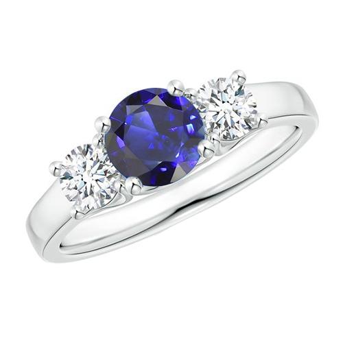 Runder Drei-Stein-Ring mit blauem Saphir und Diamant-Edelstein 1,75 Karat - harrychadent.ch