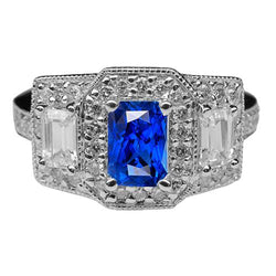 Runder Halo Diamant Smaragd Ring Blauer Saphir Antiker Stil 3 Karat