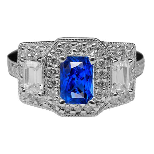 Runder Halo Diamant Smaragd Ring Blauer Saphir Antiker Stil 3 Karat - harrychadent.ch