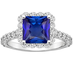 Runder Halo Diamants & Princess Sri Lankan Saphirring 4,50 Karat