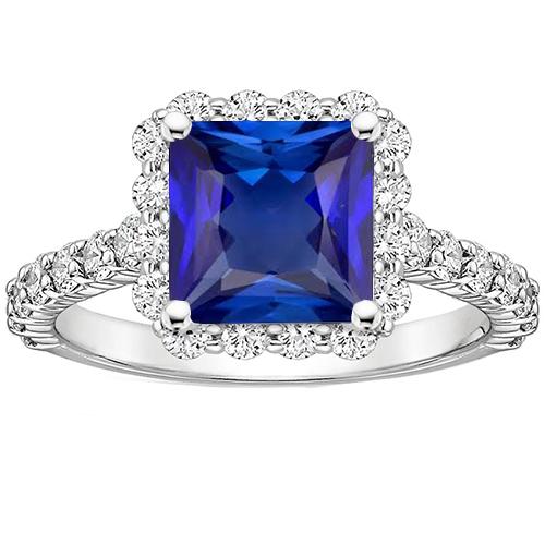Runder Halo Diamants & Princess Sri Lankan Saphirring 4,50 Karat - harrychadent.ch