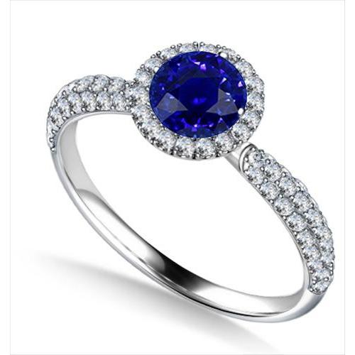 Runder Halo Ring Ceylon Saphir 3 Karat Mehrreihig Pave Set Diamanten - harrychadent.ch